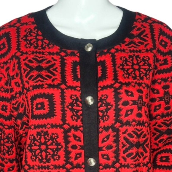 Stuart Alan  Cardigan Sweater Womens Size 10 Red Black‎ Geometric Patch Vintage - Picture 5 of 10